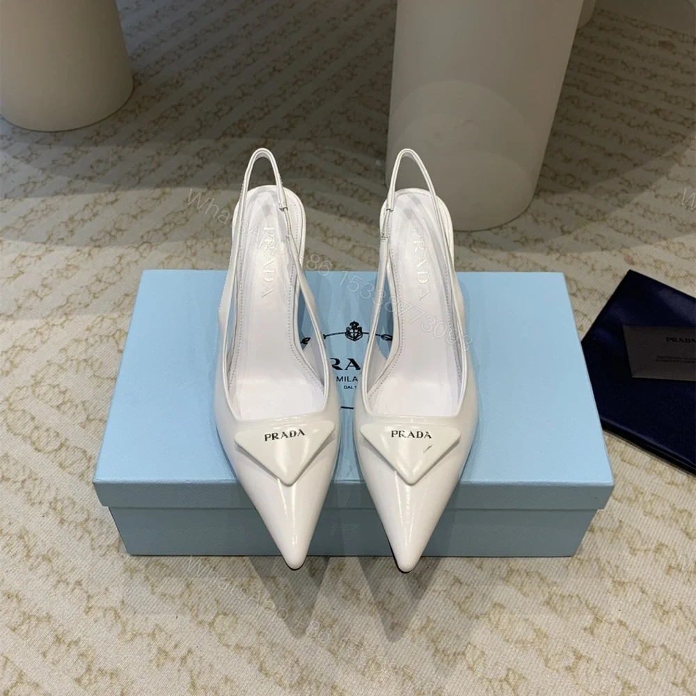 View 2 of 高仿Prada*1I901A露跟印花徽標高跟鞋7.5CM白色免檢版