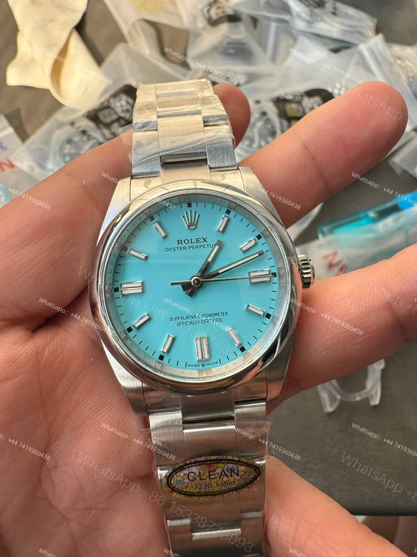 View 3 of Rolex Super Clone Oyster Perpetual M126000-0006 36mm Tiffany Blue Dial 3230 Movement