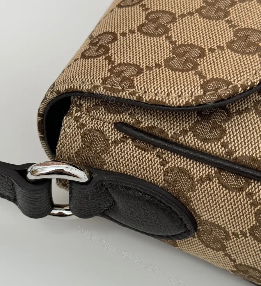 View 5 of Beige Canvas GG Messenger with Modern Webbed Strap
