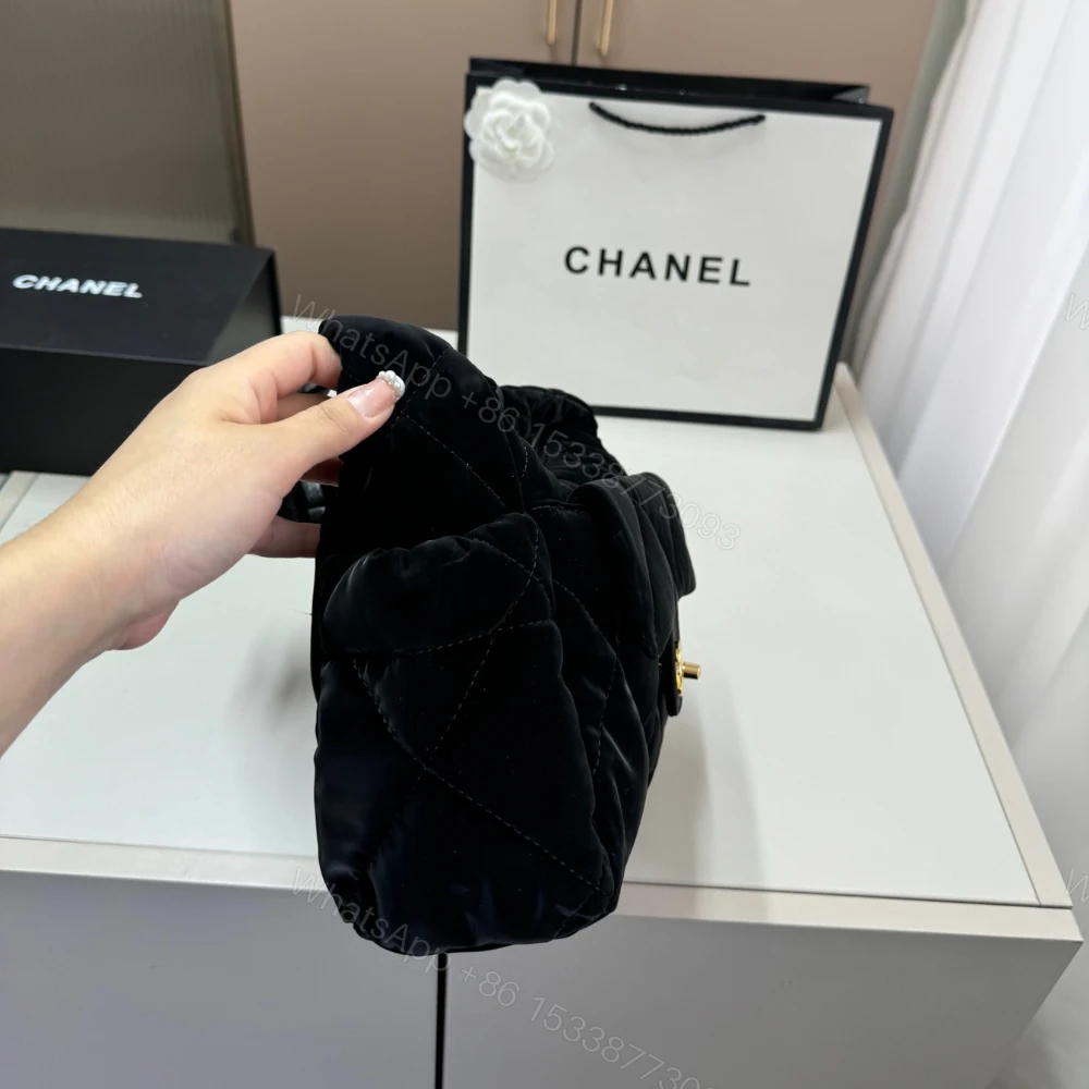 View 4 of Chanel Maxi Bowling Bag Velvet Effect Nylon And Gold Tone Metal Black 27Cm