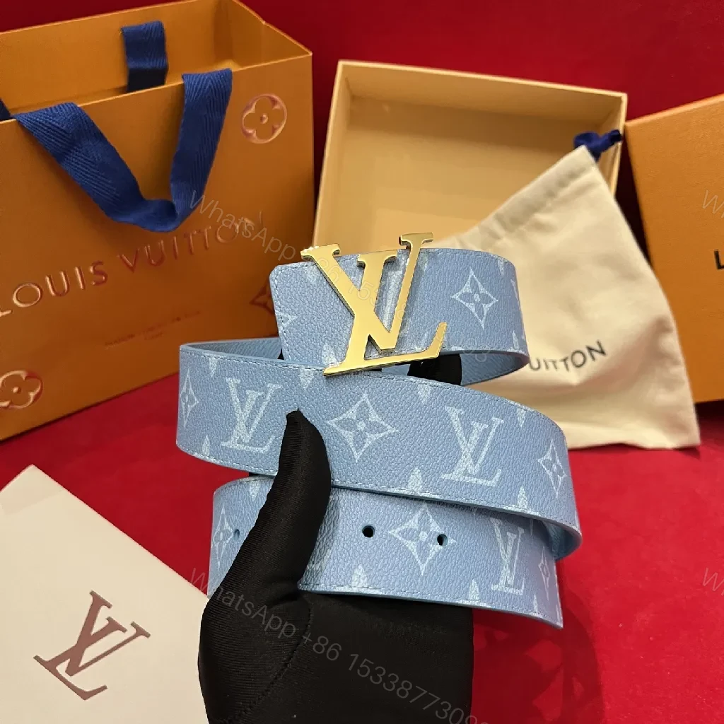 View 3 of Blue Monogram Belt: Modern Luxury Leather Belt
