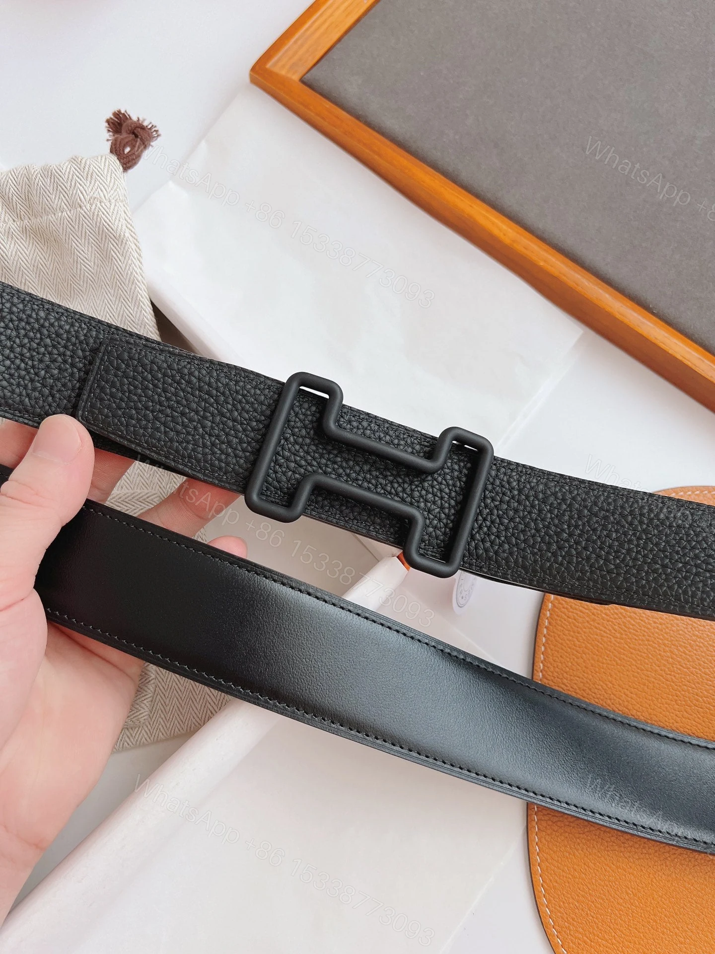 View 2 of HERMES LEATHER BELT WITH H BUCKLE BLACK 38MM