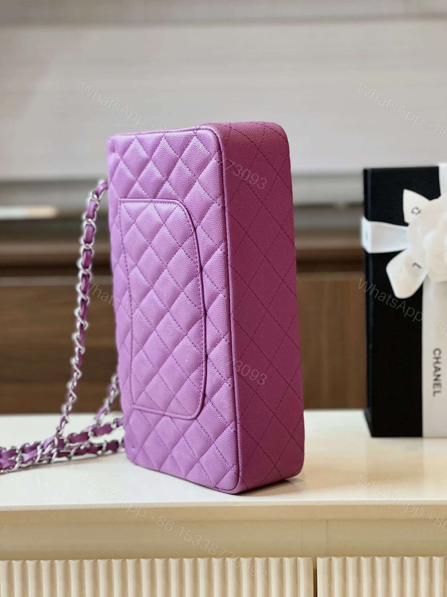 View 4 of Chanel Classic Handbags Woman’s Purple Lock Silver 25cm