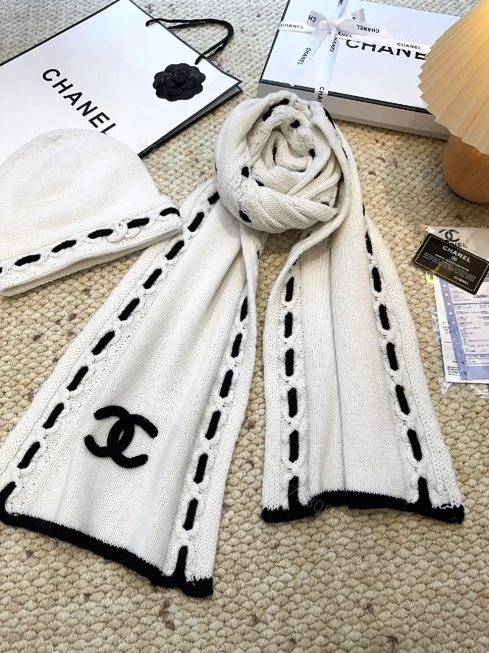 View 3 of Chic Knit Set: White with Black Stitch, Cozy Luxe