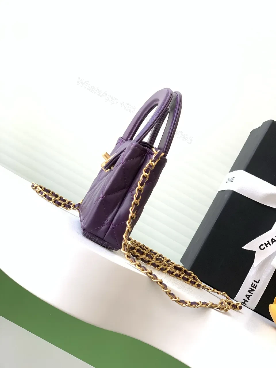 View 2 of Purple Quilted Mini Bag with Gold Chain - Crossbody Style