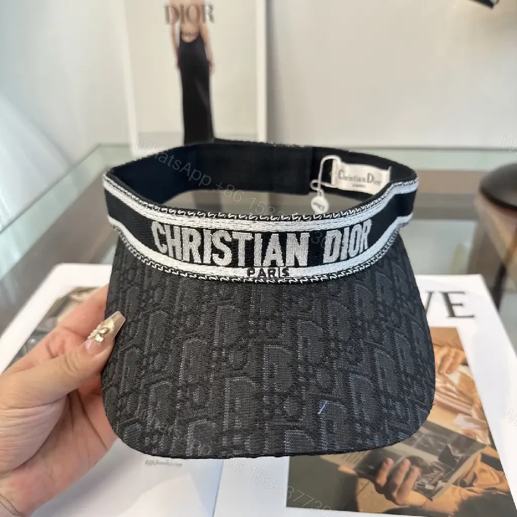 View 8 of Black Textured Visor Cap with Geometric Pattern and Embroidered DIOR