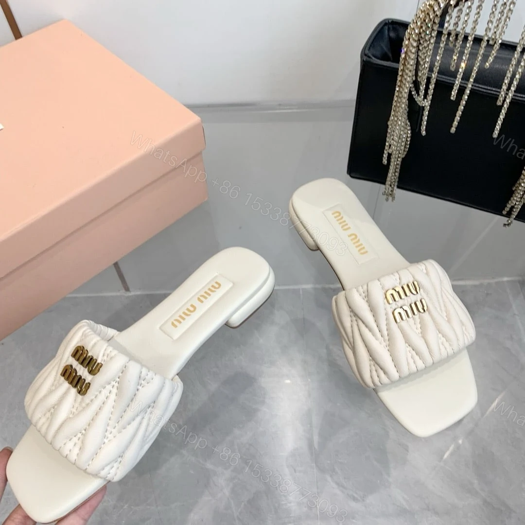 View 4 of MIUMIU MATELASSÉ NAPPA LEATHER SLIDES WHITE 5XX605 88T F0009 F 010