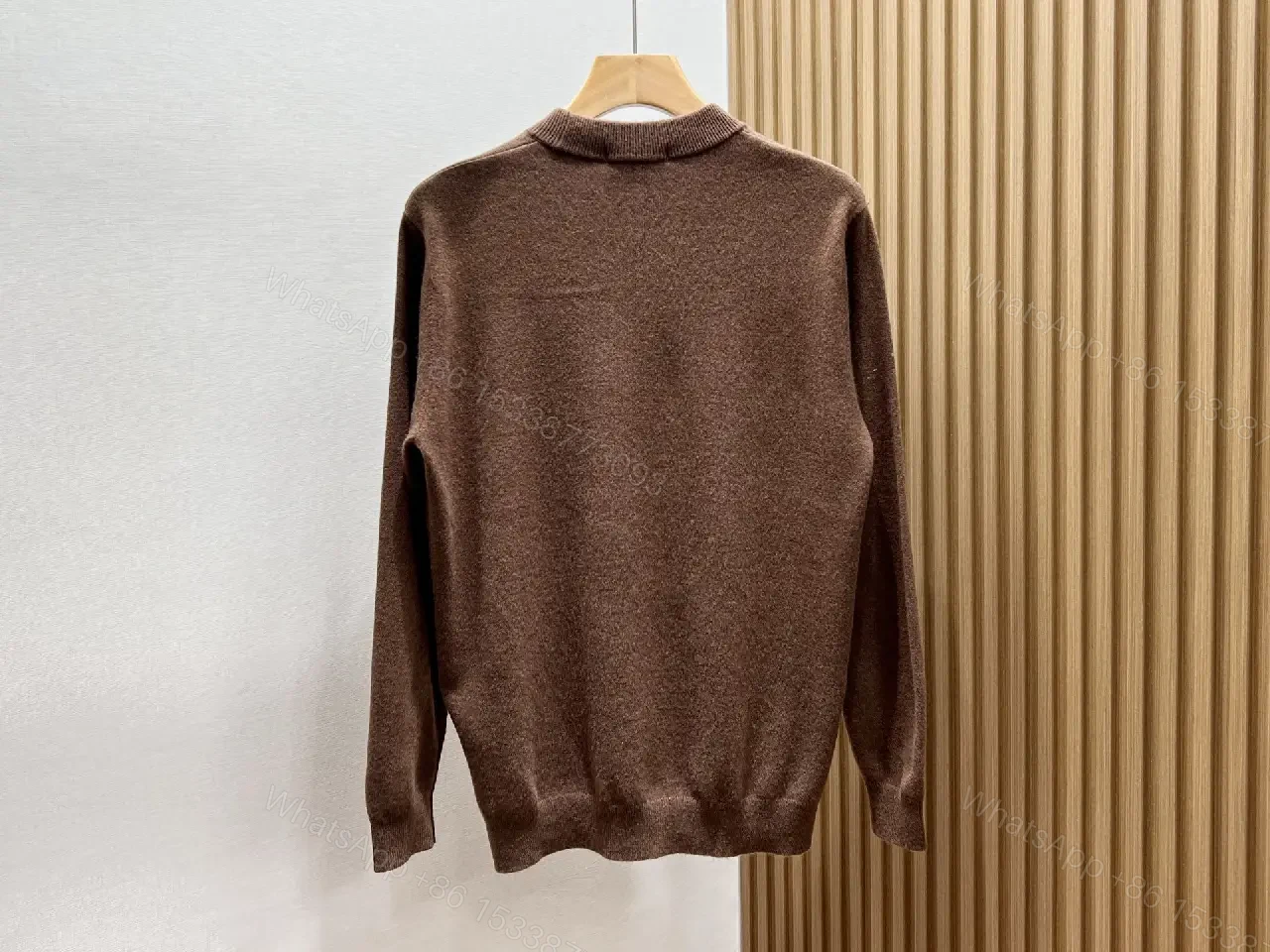 View 10 of Rich Cocoa Knit Sweater in Marled Texture with Crest Embroidery