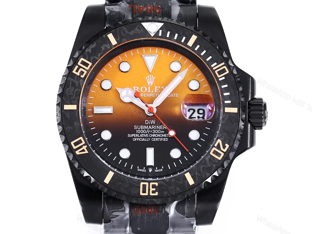 View 2 of Rolex Submariner Orange Black Replica 40MM Premium Carbon-Style Bezel Oyster Bracelet RG-ROLEX-SUB-ORANGE-BLACK-40