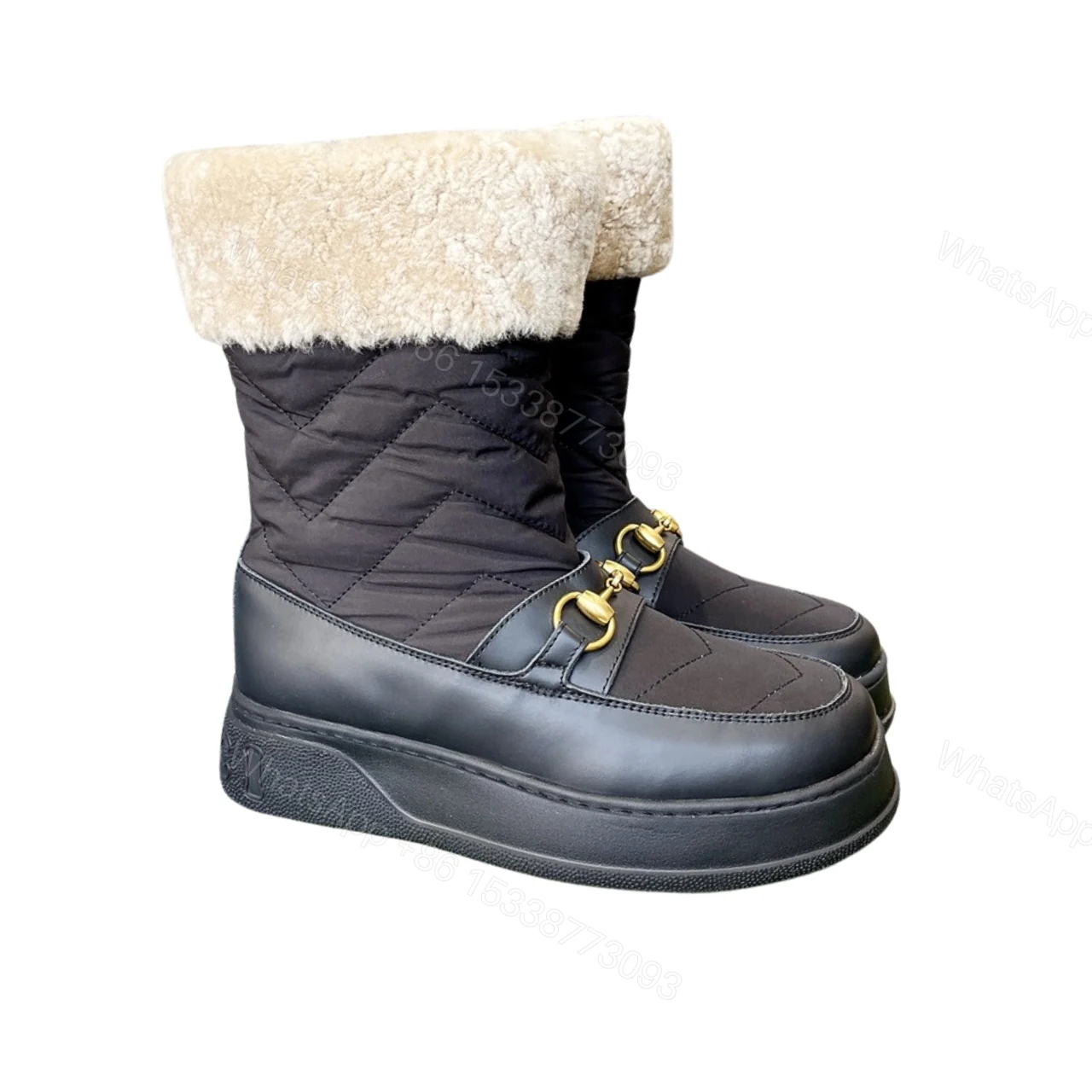 GUCCI HORSEBIT CHEVRON QUILTED BOOTS BLACK — view 1