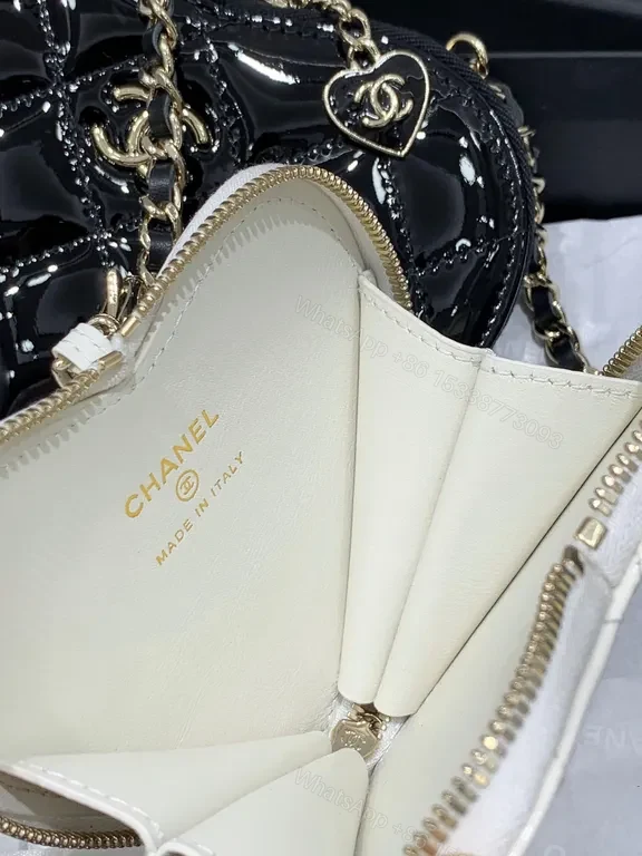 View 6 of Chanel White-Black Heart-Locket Mini Bag: Luxe Quilted Charm