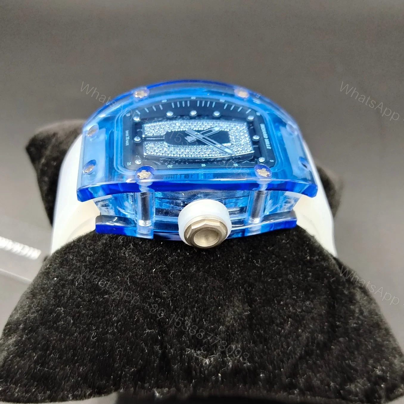 View 3 of Richard Mille RM07-02 Gemset Sapphire Automatic Watch Blue Sapphire Case White Strap CRMA5 Movement Premium Edition RM-RM07-02-GS-BLU-WHT