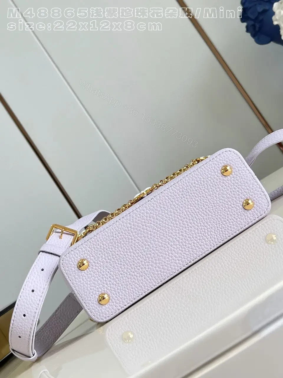 View 6 of Lavender Pebbled Leather Mini Bag – Structured Luxe