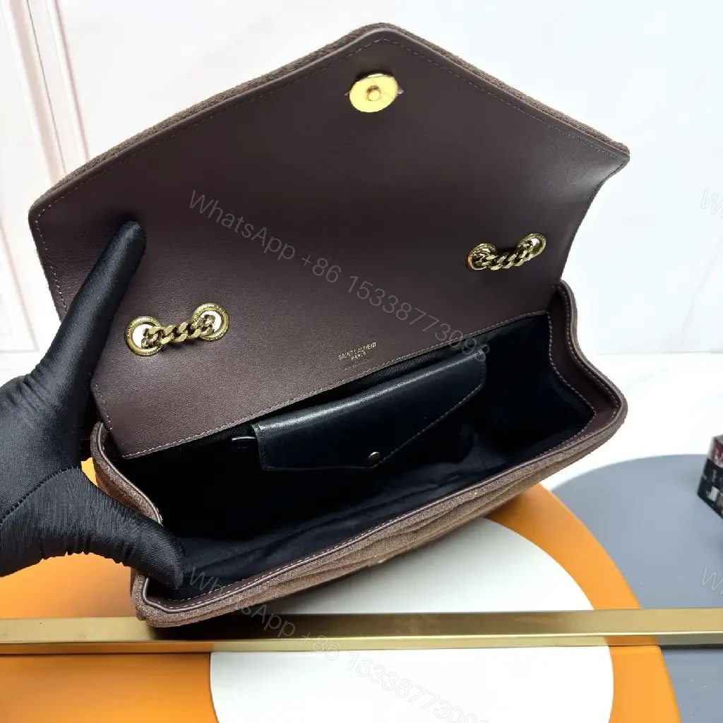 View 8 of Brown Suede Shoulder Bag with Gold Hardware Clasp