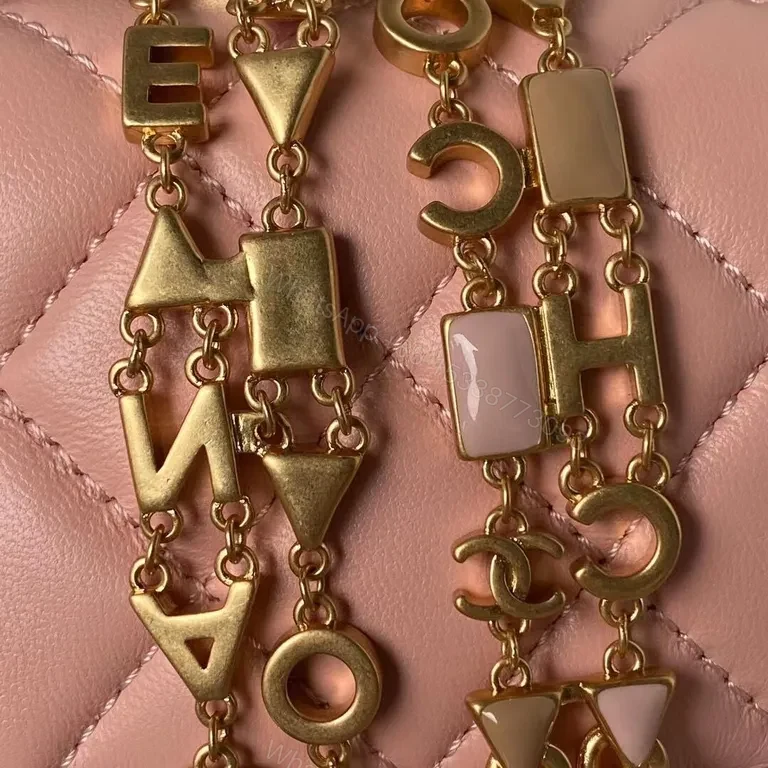 View 6 of Chanel-Inspired Quilted Flap Bag: Soft Pink, Gold Chain