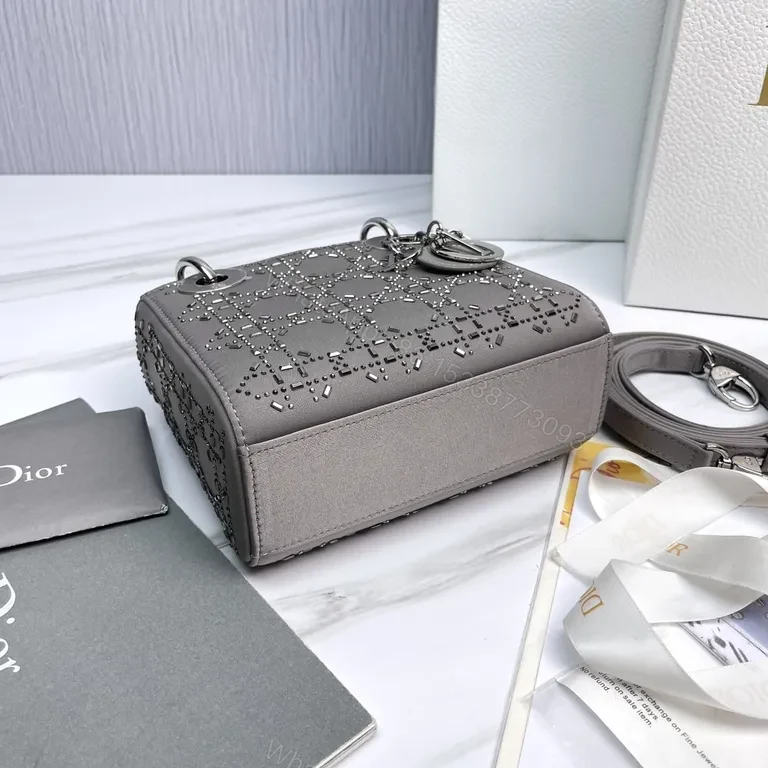 View 2 of Structured Chic Lattice Handbag: Compact Dior-Style Texture Bag