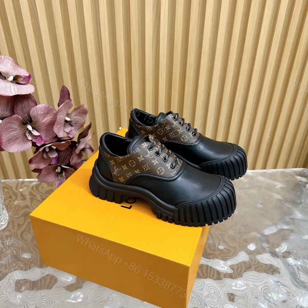 View 3 of LV Women Black Leather Brown Patterned Sneakers