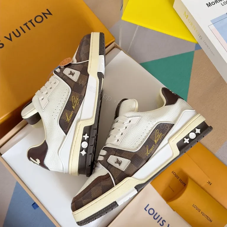 View 7 of Minimalist Luxury Sneakers: LV-Inspired Leather High-Tops
