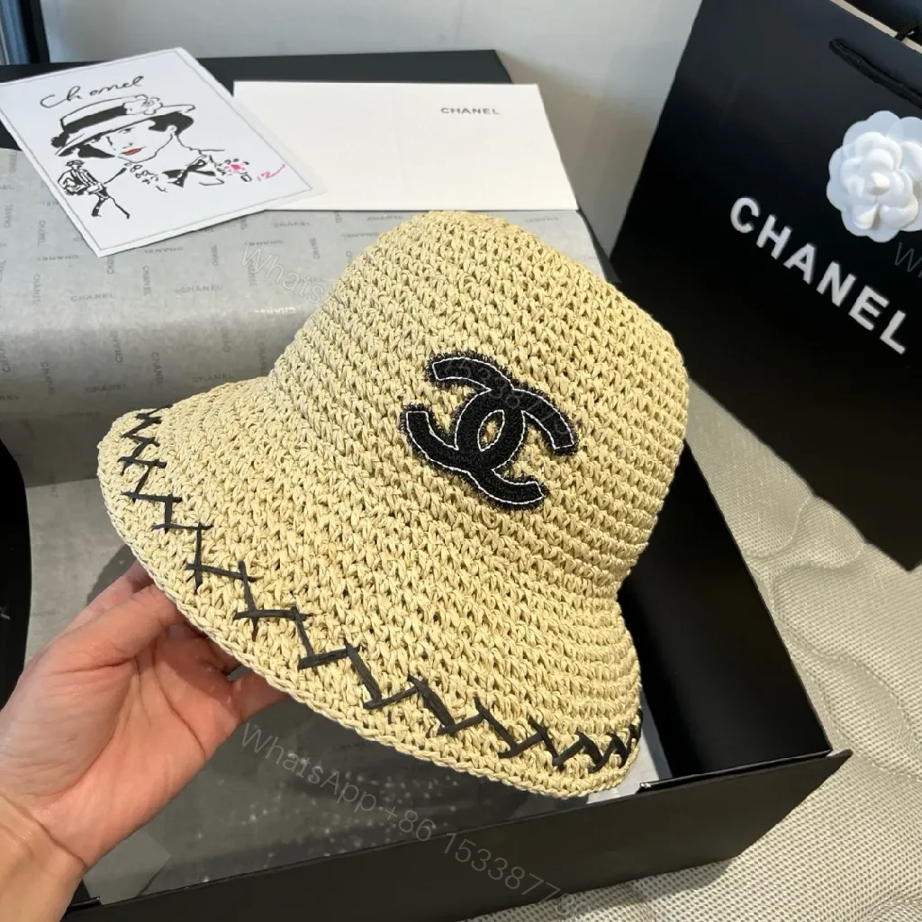 View 5 of Straw-Woven Hat: Couture Sun-Stapled Chanel-Style Brim