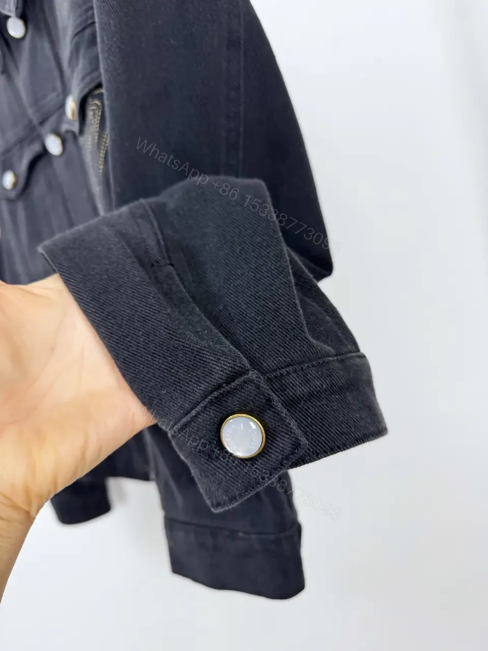 View 3 of Dark Denim Jacket + LV-Inspired Logo Stitching + Edgy Casual + Signature Logo Detail + Jacket