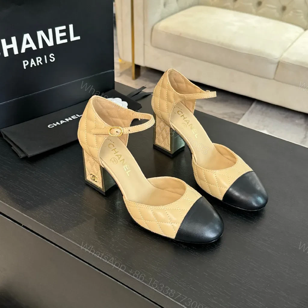 View 2 of Two-Tone Quilted Heels with Ankle Strap, Block Heel, Luxe Quilting