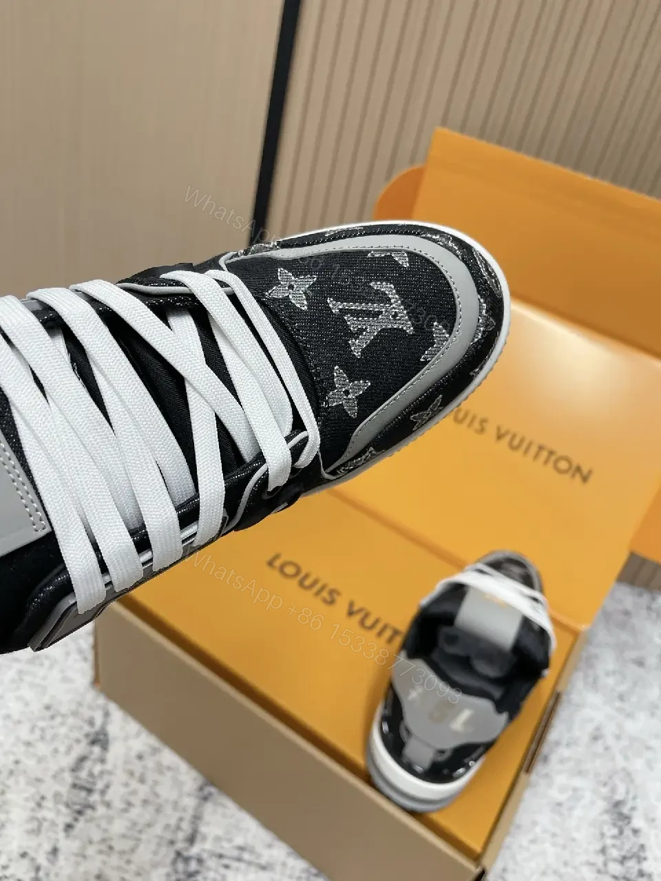 View 7 of Monochrome Velour LV High-Top Sneaker with Monogram Comfort