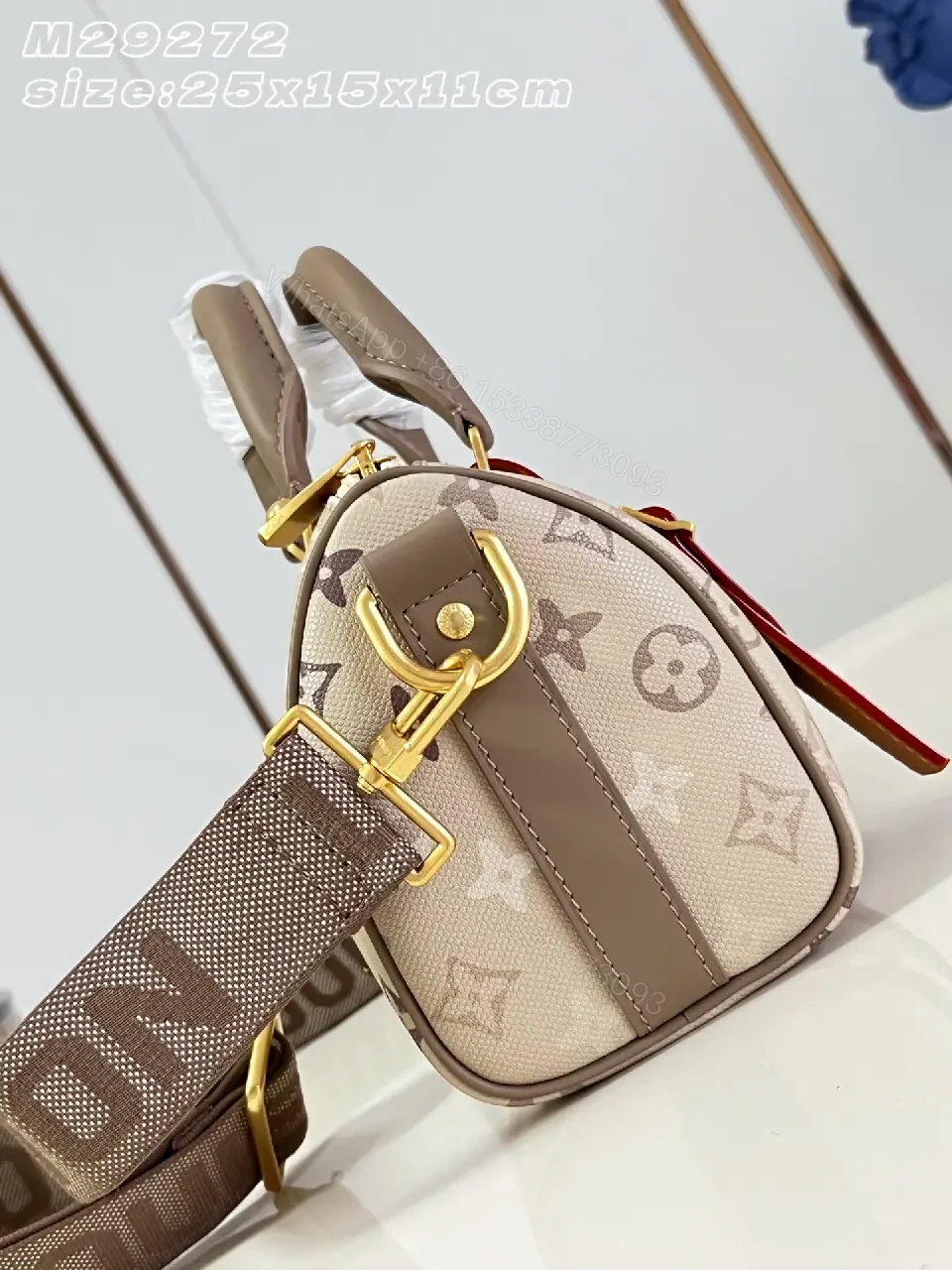 View 5 of Beige Canvas LV Monogram Duffel Satchel
