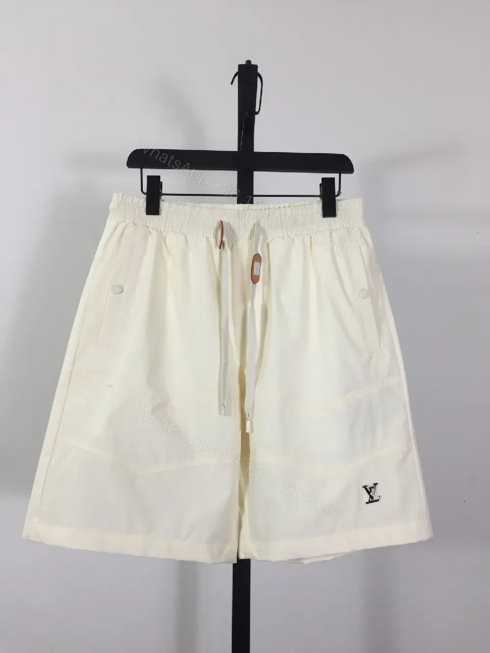 View 6 of Cream Canvas Shorts - Relaxed Style, Drawstring Waist, LV Logo