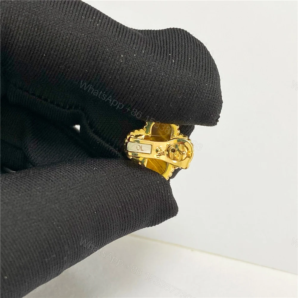 View 5 of Replica VCA 18K Yellow Gold Vintage Alhambra Earrings Tiger Eyes VCARD40500