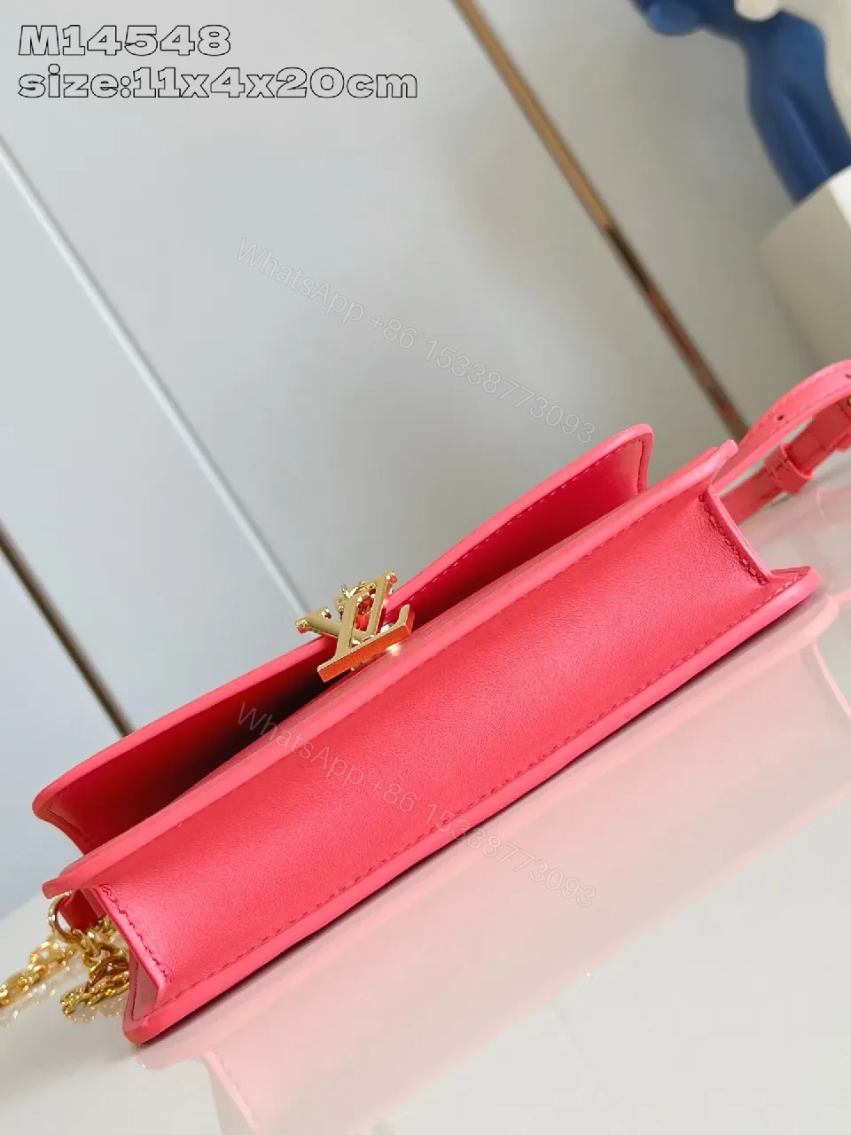 View 5 of Pink Faux Leather Crossbody, Gold-Hardware, Color-Block Chic, Compact Everyday Bag