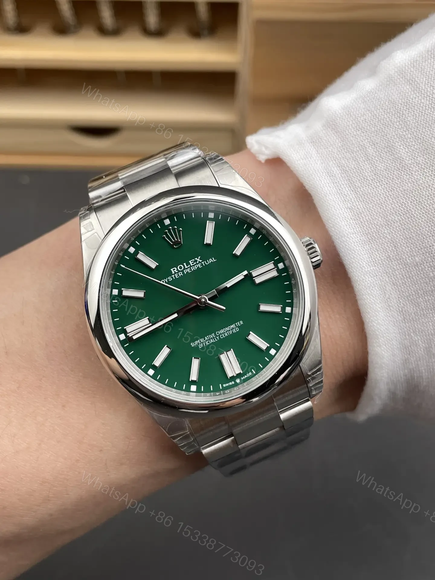 View 9 of Rolex Oyster Perpetual 41 124300 Green Dial Watch 124300-0005