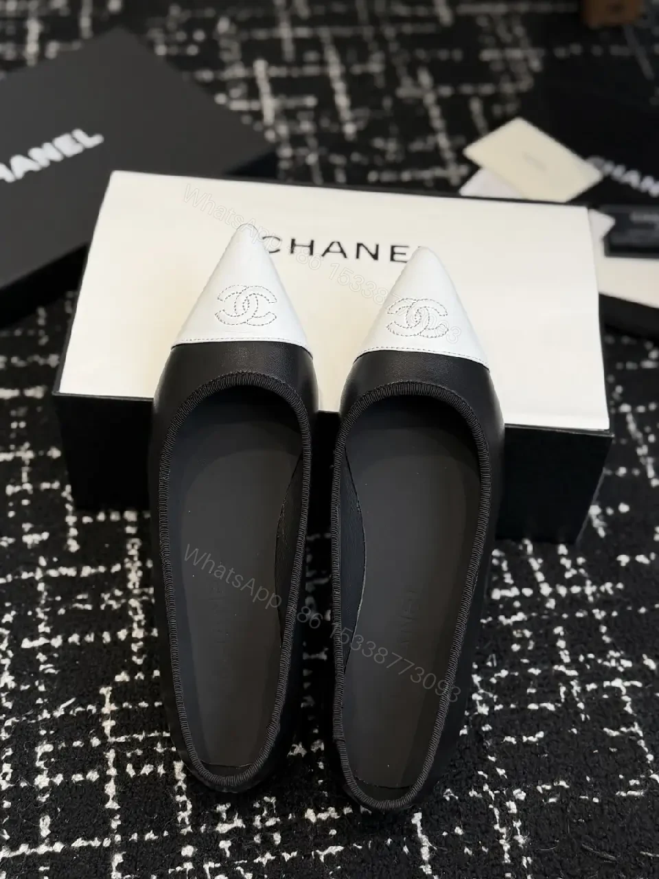 View 8 of Two-Tone Leather Ballet Flats with Logo Detail - Everyday Luxury