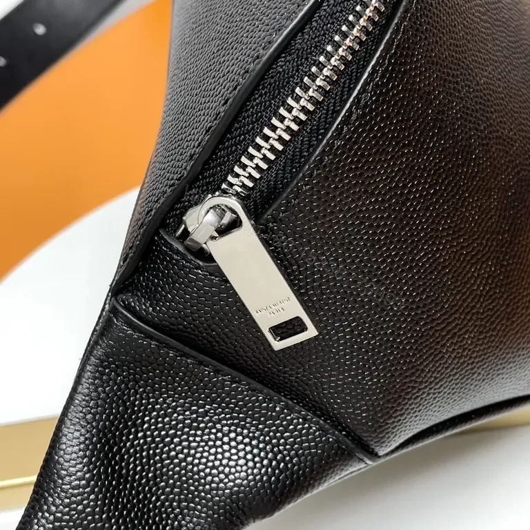 View 4 of Compact Leather Belt Bag with YSL Hardware - Noir Style