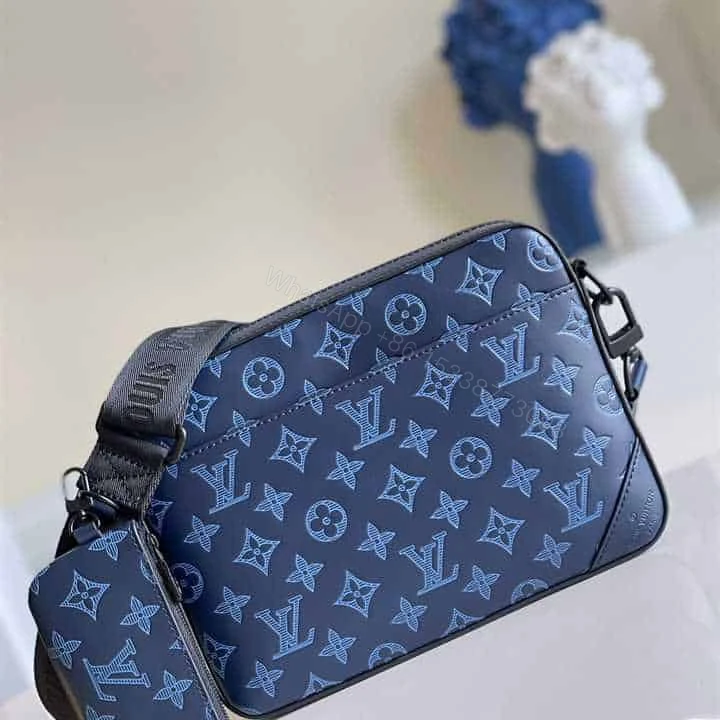 View 2 of M45730 LOUIS VUITTON DUO MESSENGER BAG NAVY BLUE MONOGRAM SHADOW COWHIDE LEATHER