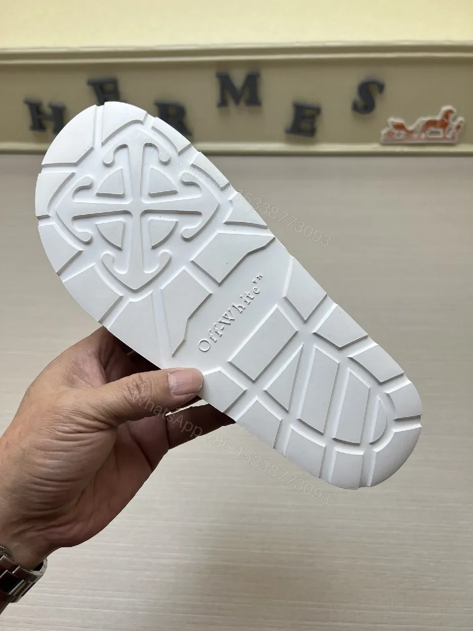 View 6 of White Leather-Feel Slides + Embossed Logo + Minimalist Luxury Sandals