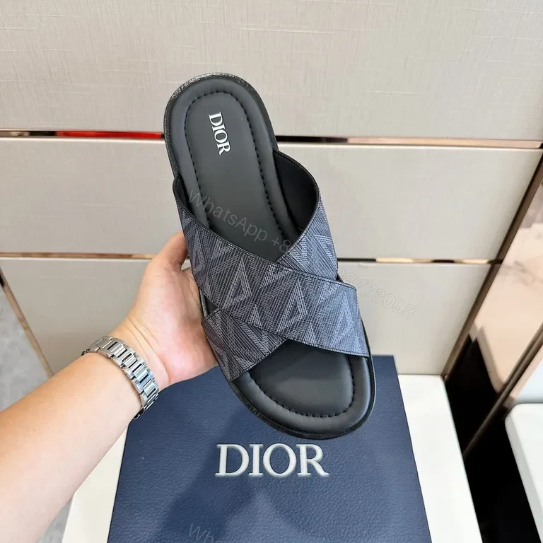 View 8 of Black Jacquard Dior Slides â€” Premium Comfort Sandals