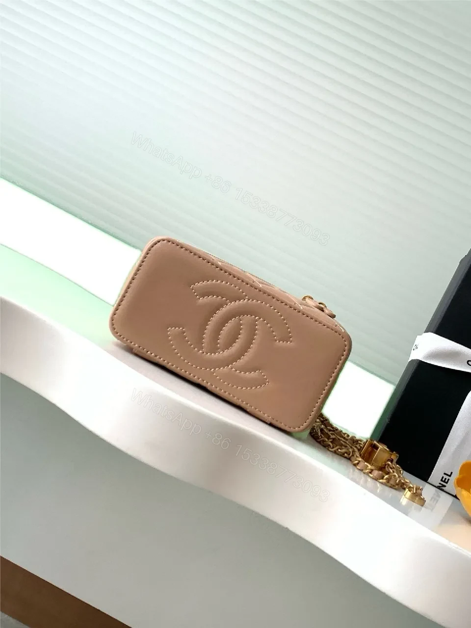 View 9 of Soft Pink Quilted Crossbody with Gold Chain – Everyday Luxury Bag