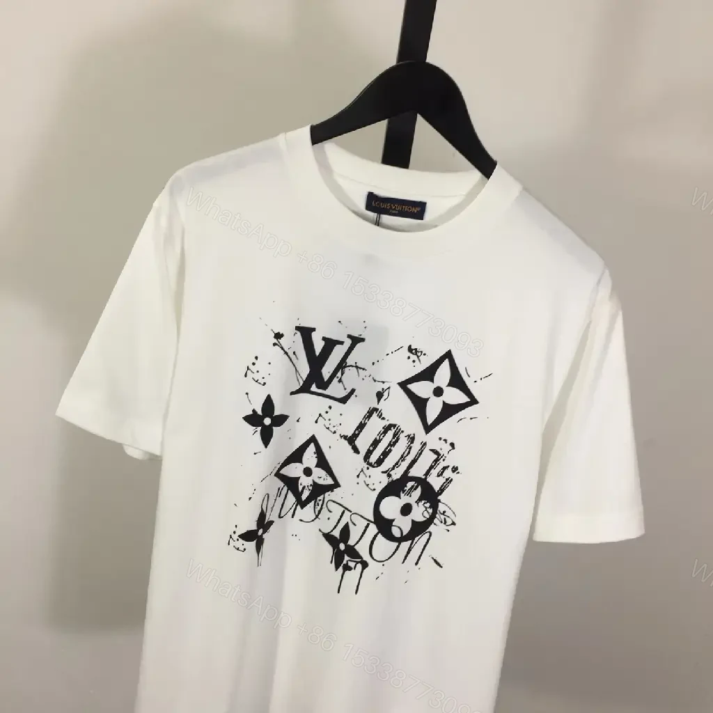 View 7 of White Cotton LV-Inspired Graphic Tee - Bold Modern Streetwear
