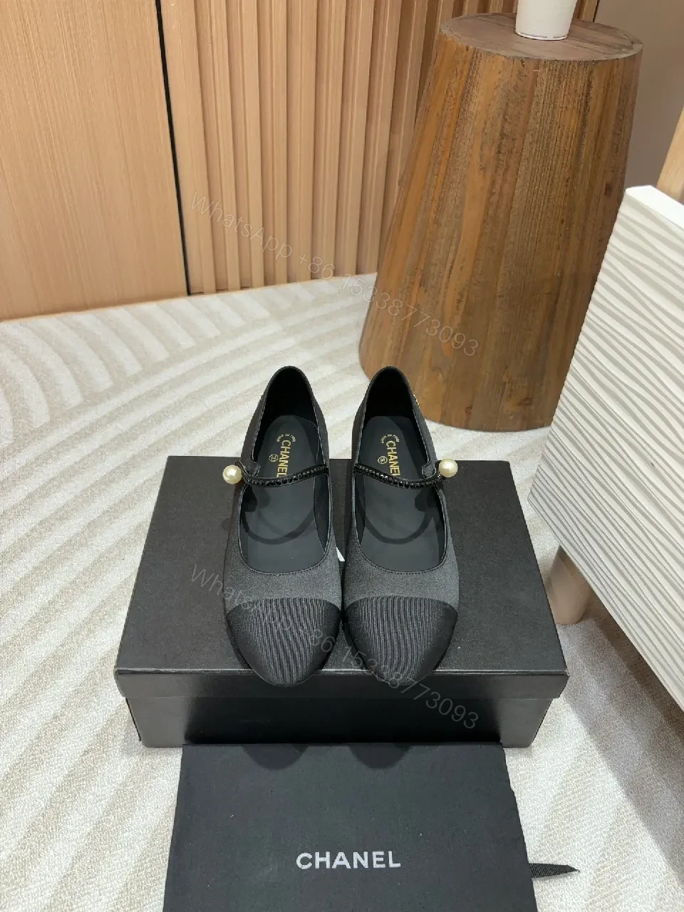 View 3 of Black Satin Flats with Pearl Accent – Refined Everyday Luxury