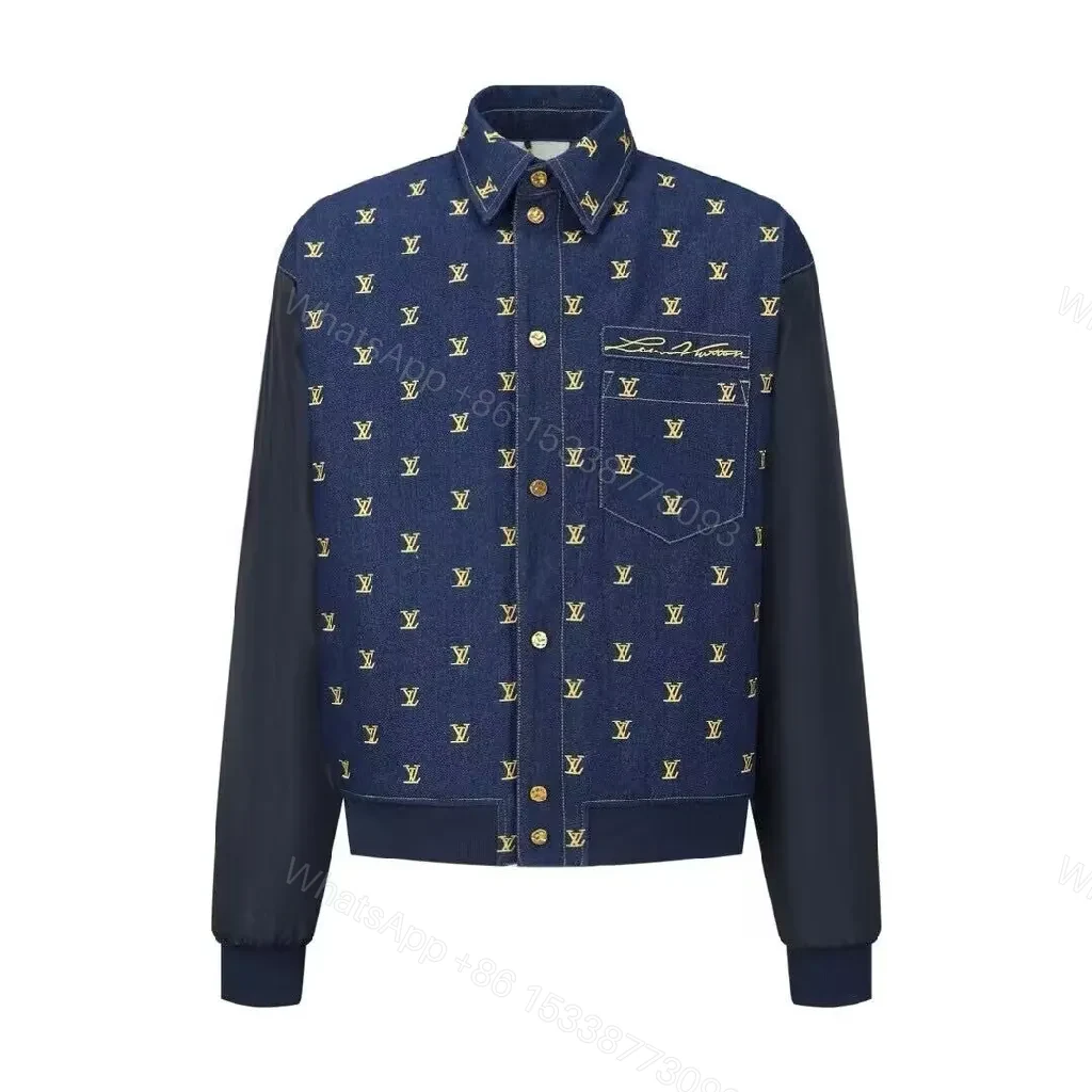 Monogram Denim Varsity Jacket - Navy, Signature LV Detail — view 1