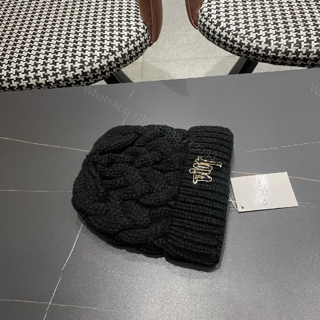 View 2 of Textured Knit Beanie: Black Braided Crown, Discreet Embroidery