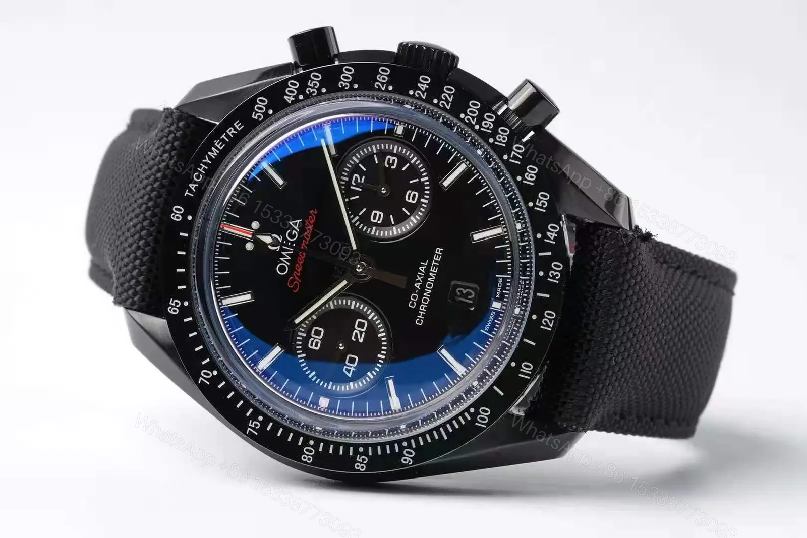 View 3 of Omega Speedmaster Dark Side of the Moon Chronograph Men’s Watch Black Dial with Blue Sub dials 17.2mm Case Thickness 9300 Automatic Movement