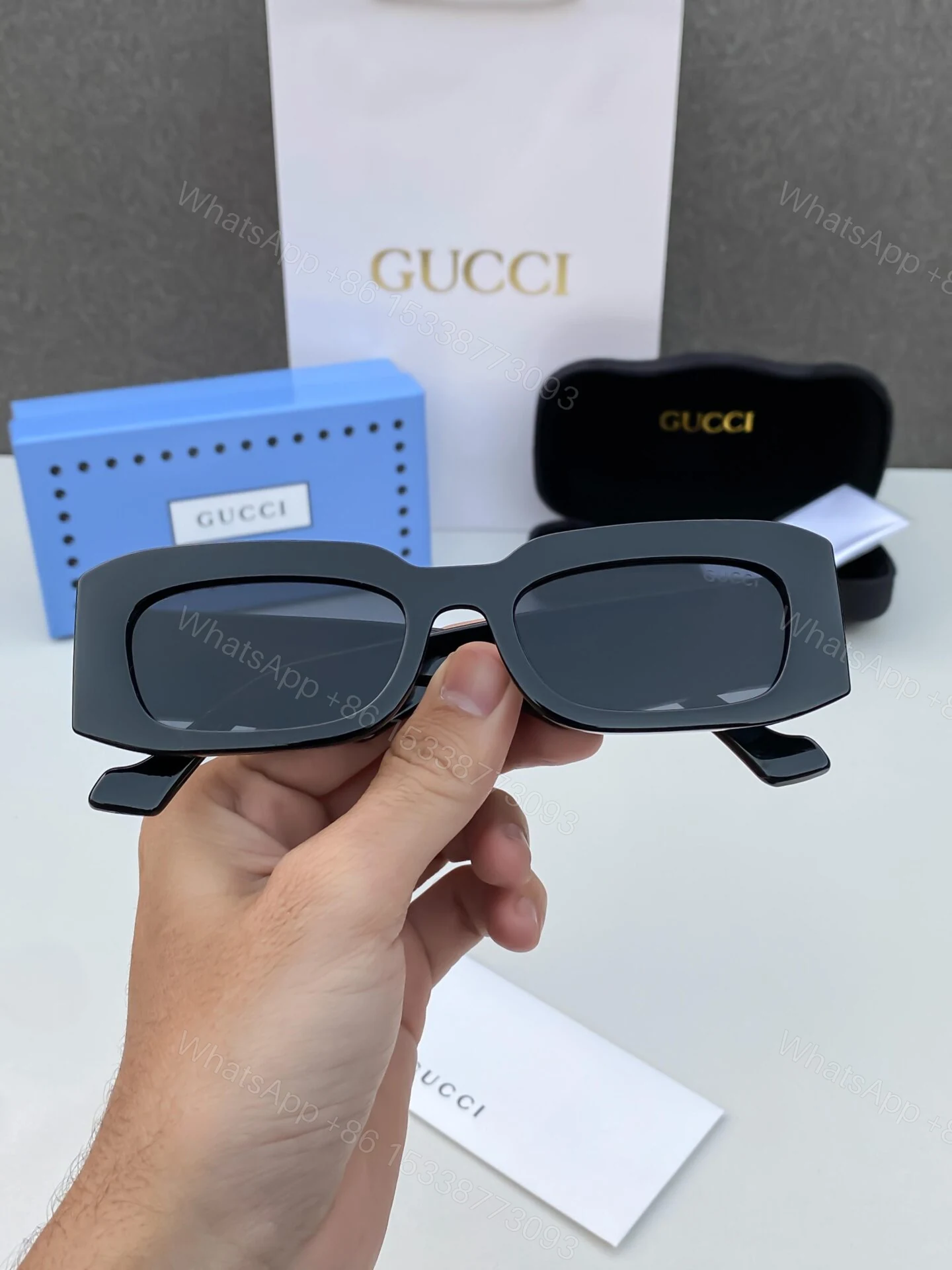 View 2 of Gucci Square Black Sunglasses Plastic Frame