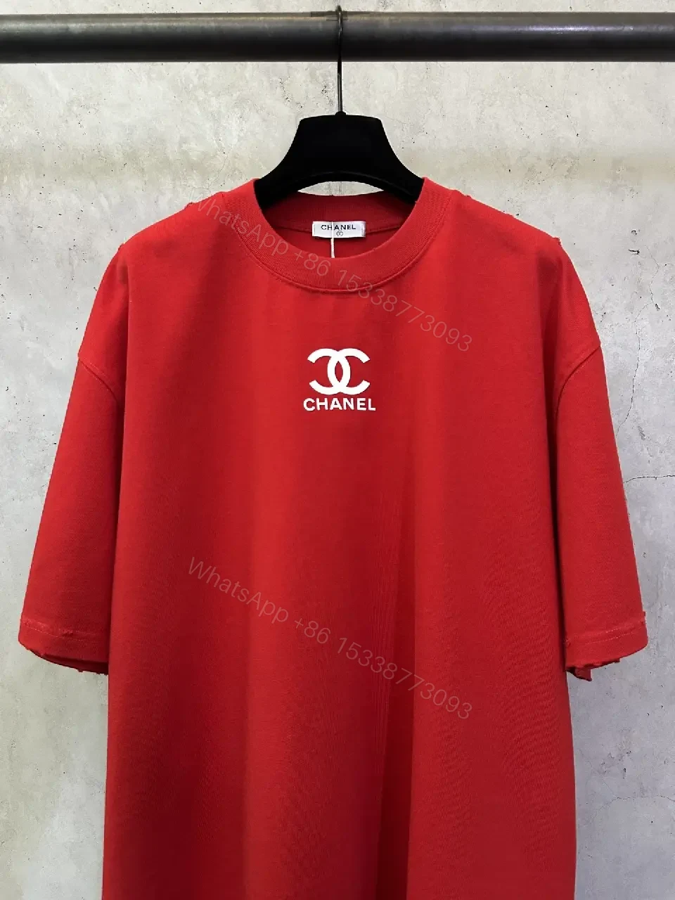 View 6 of Bold Red Silk-Soft Tee with Signature Logo, Casual Luxury Tee