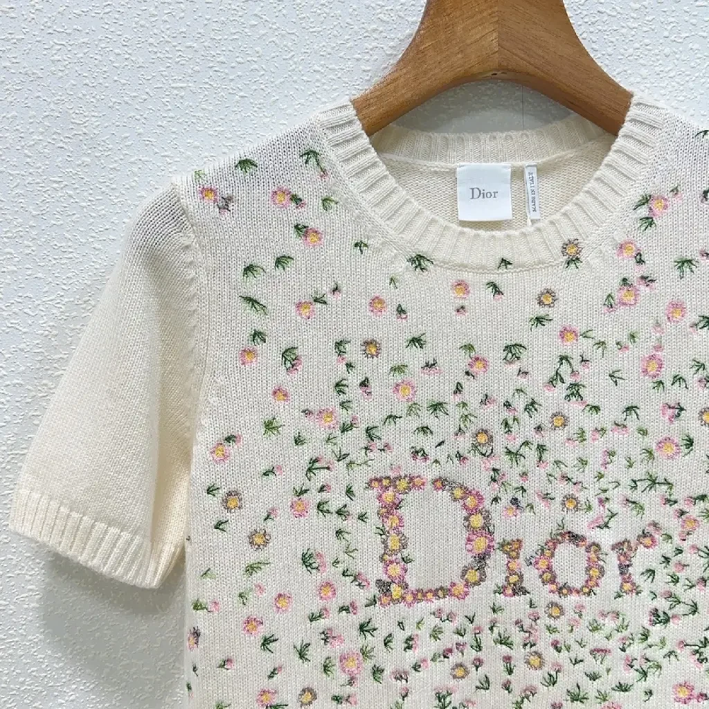 View 2 of Ivory Cotton Knit Tee + Floral Embroidered Luxe Style + Lightweight Comfort tee