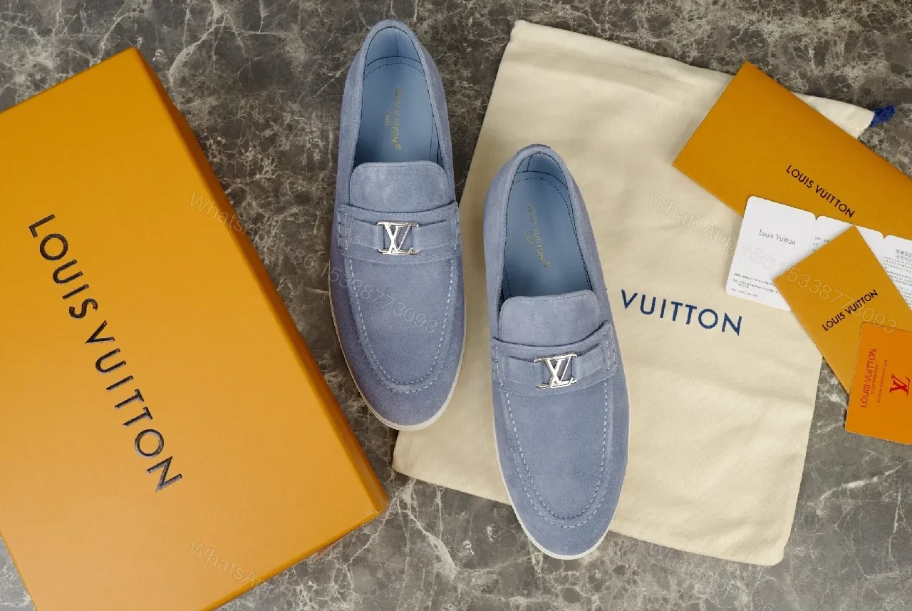 View 3 of Soft-Tone Suede Loafers with LV Hardware