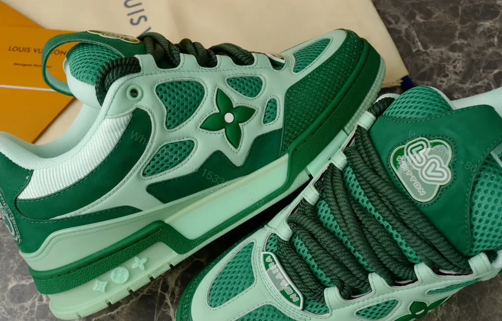 View 2 of Green-Accent Luxury High-Top Sneakers with LV Craftsmanship