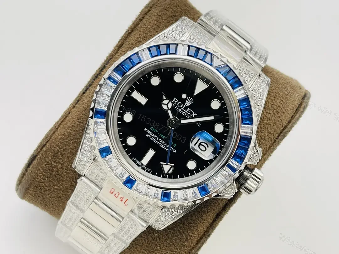 View 3 of Rolex GMT-Master II Blue Diamond Paved Bezel Oyster Bracelet 40mm RLX-GMT-BLU-DIA-PAV40-OYS