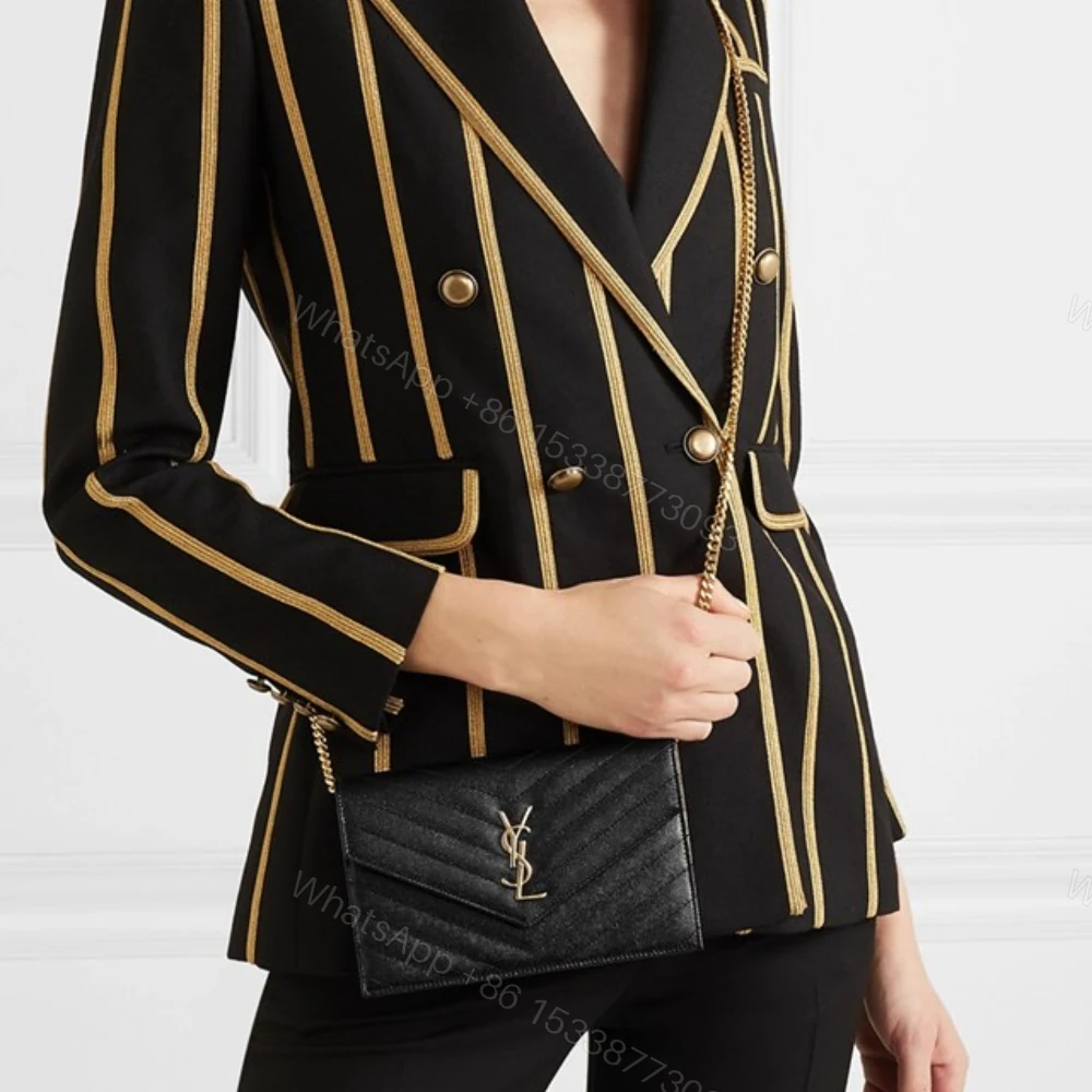 View 7 of Saint Laurent Cassandre Matelassé Chain Wallet In Grain De Poudre Embossed Black Gold 22Cm