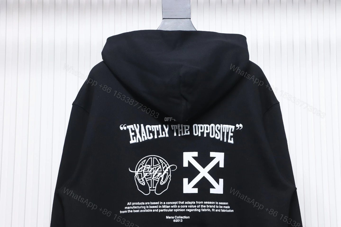 View 2 of Off-White Blue Embroidered Hoodie Letter Hoodie
